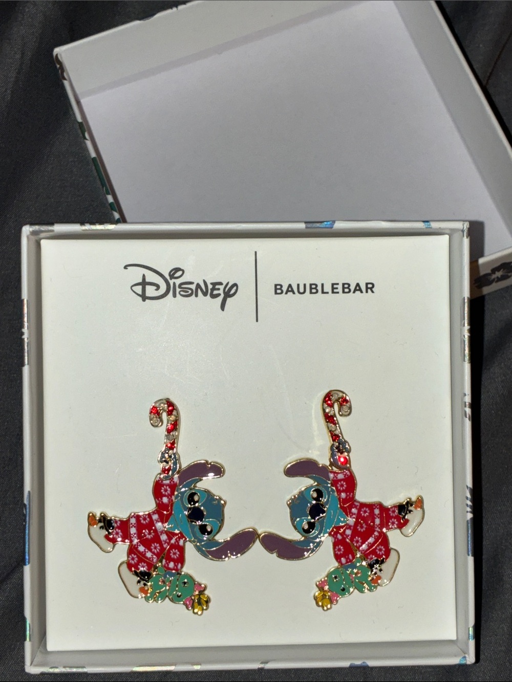 Disney X BaubleBar Stitch holiday earrings